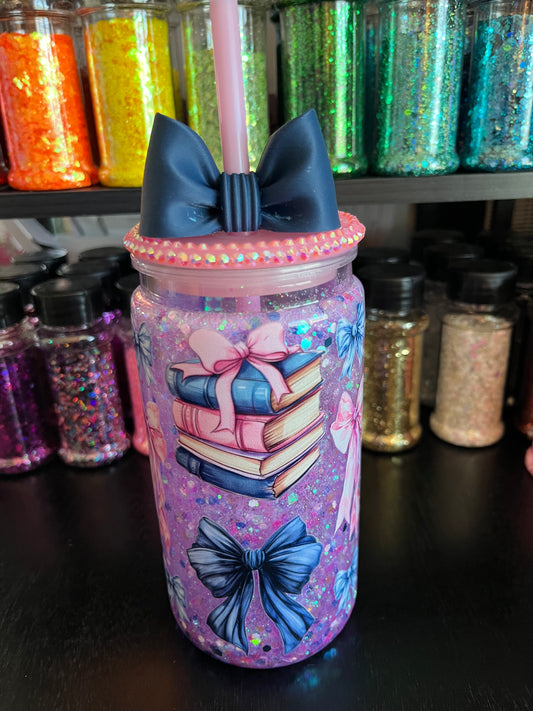 Books & Bows with Pink & Blue Glitter