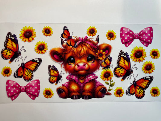 Baby Highland Cow with Butterflies & Sunflowers