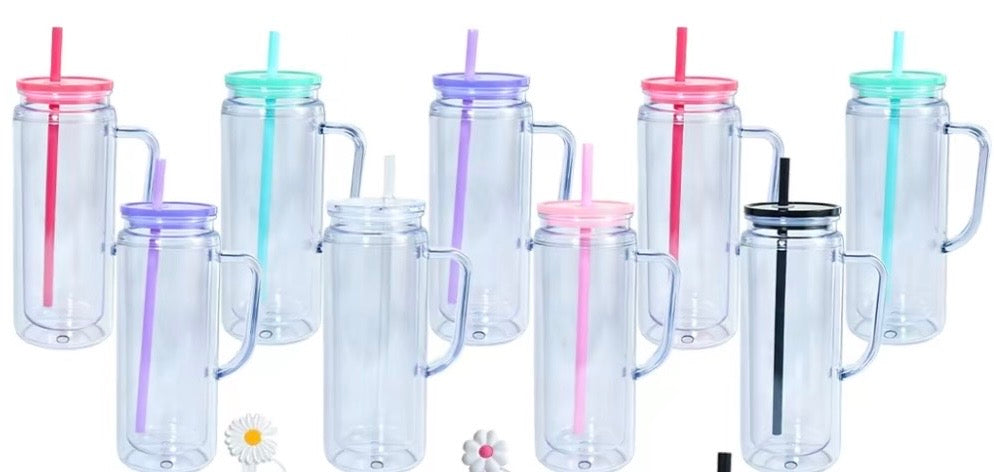 20oz Acrylic Snow Globe Tumblers With Handle - 6 lid/straw color