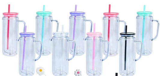 20oz Acrylic Snow Globe Tumblers With Handle - 6 lid/straw color
