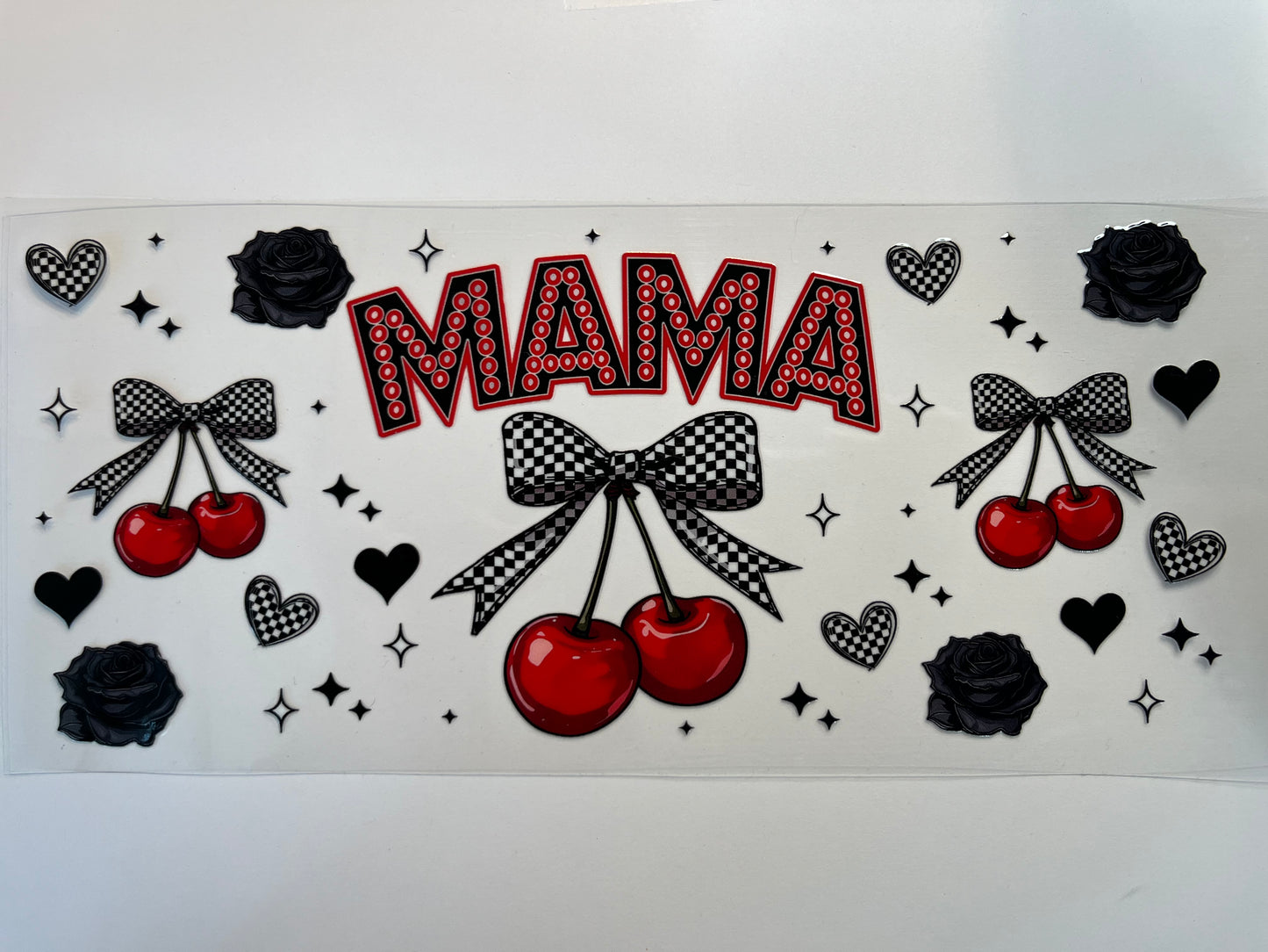 Black & Red Mama with Cherries, Bows & Roses