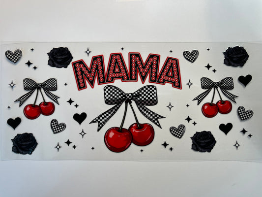 Black & Red Mama with Cherries, Bows & Roses