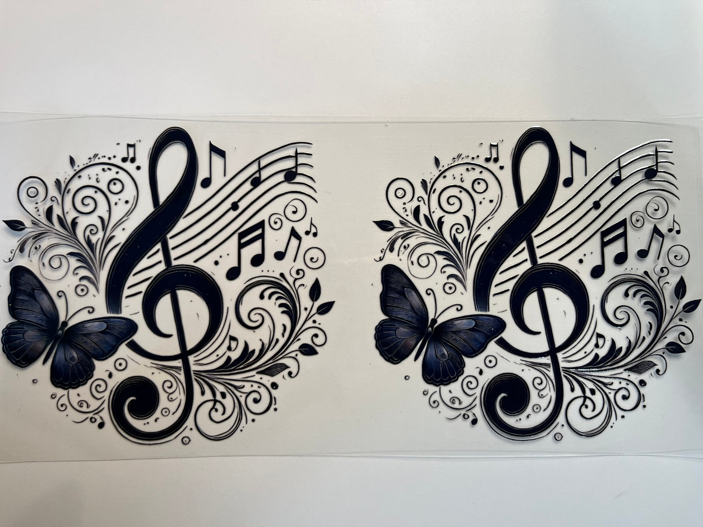 Navy Blue Treble Clef, Music Notes & Butterflies