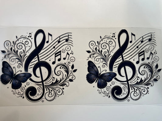 Navy Blue Treble Clef, Music Notes & Butterflies