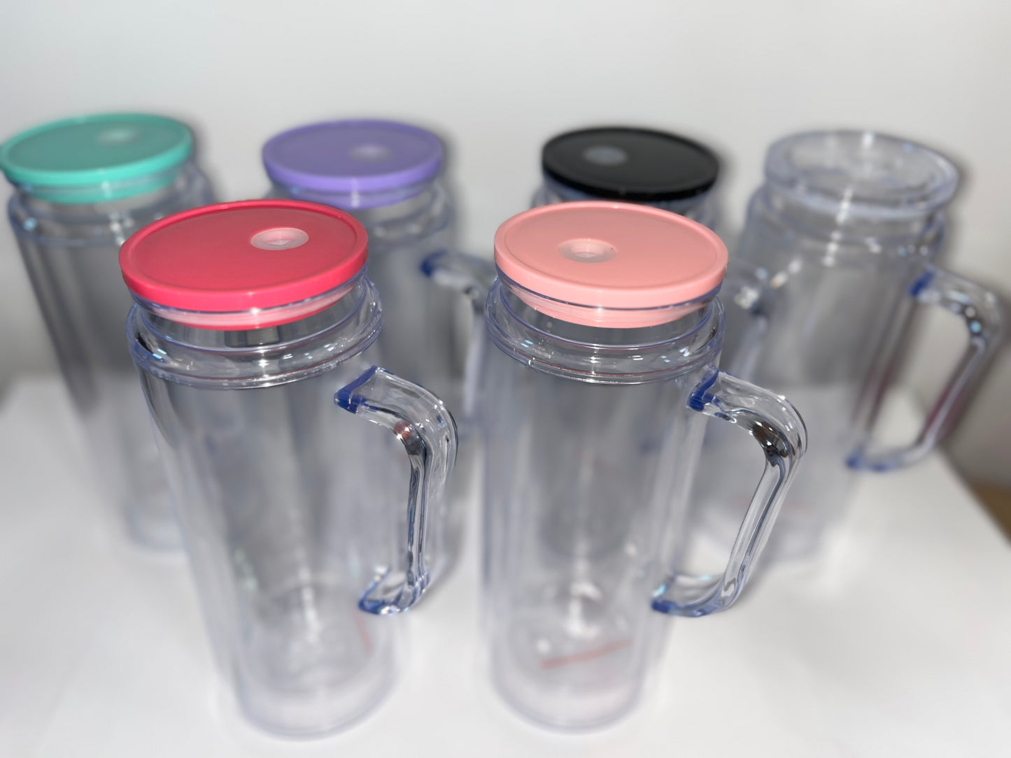 20oz Acrylic Snow Globe Tumblers With Handle - 6 lid/straw color