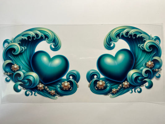 Teal Waves with Pearls & Hearts
