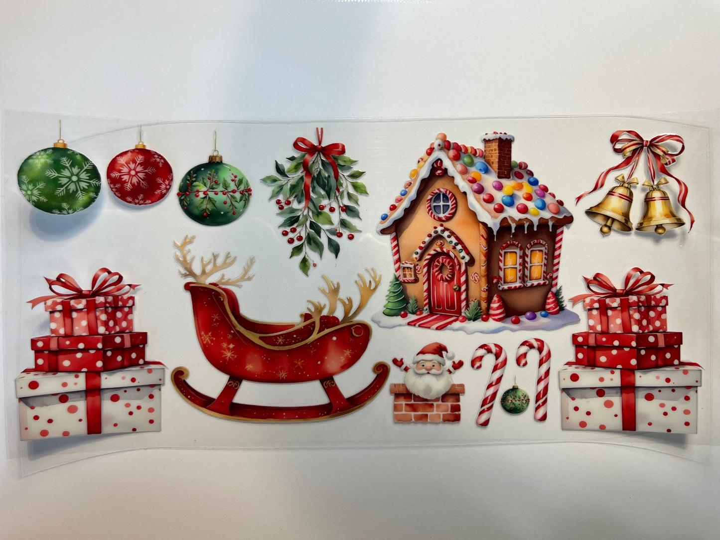 Gingerbread House, Sleigh, Presents