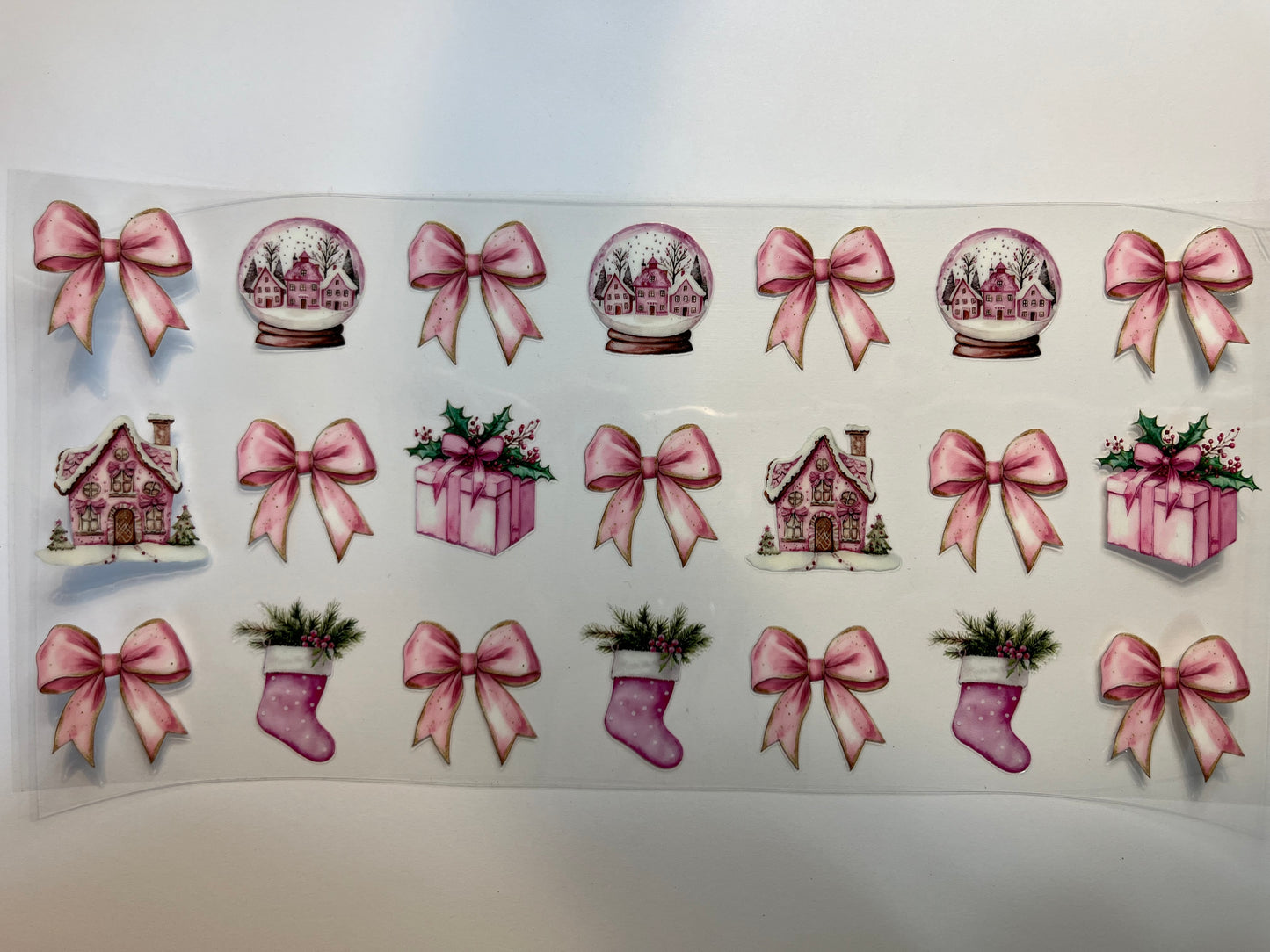 Pink Christmas Bows Stockings Gifts, House